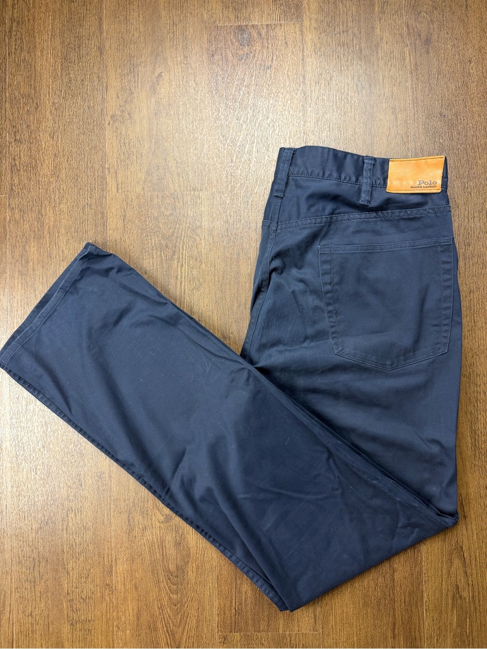 Polo by Ralph Lauren Navy Cotton Chino Pants with Tan Leather Patch